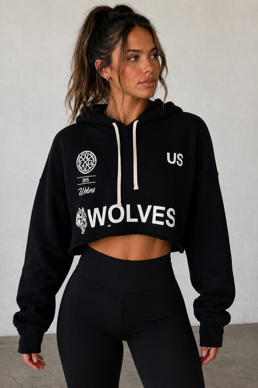 Darc Sport SHE Limited Edition Wolves Cropped Hoodie Sweatshirt Black Size Small